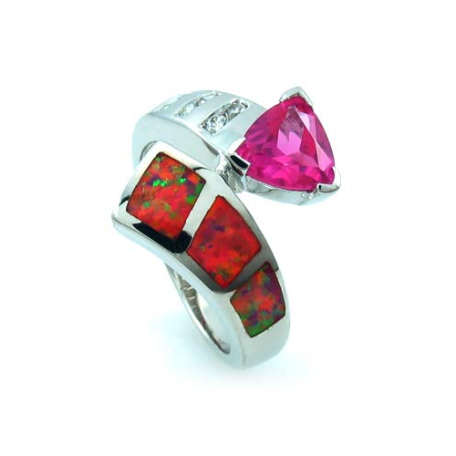 Australian Opal Ring with Pink Trillion Cut Sapphire