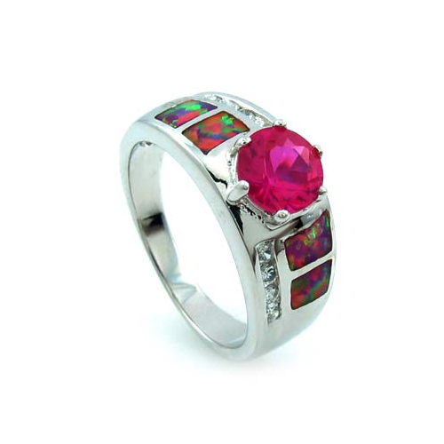 Australian Opal Ring with Pink Round Cut Sapphire