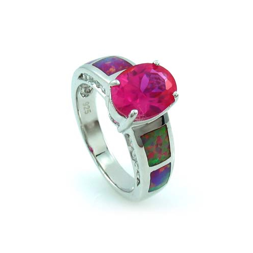 Australian Opal Ring with Pink Sapphire