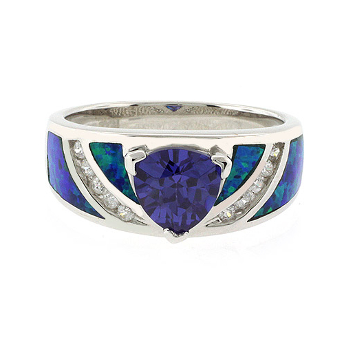 Australian Opal Ring with Trillion Cut Tanzanite