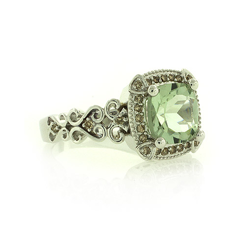 Genuine Green Amethyst Silver Ring