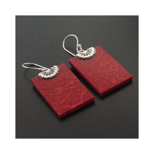 Sterling Silver Genuine Red Coral Earrings