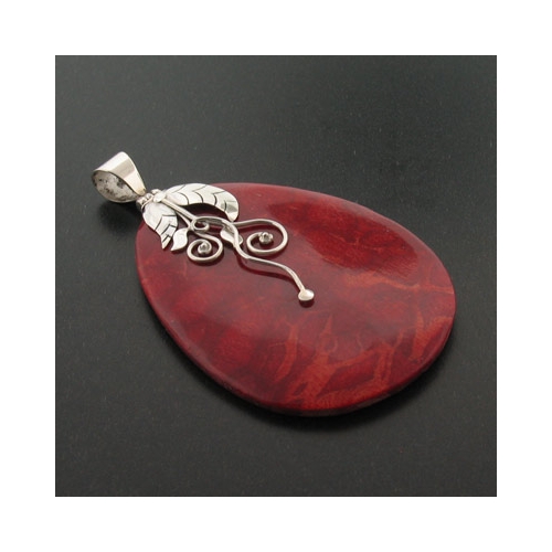 Sterling Silver Genuine Red Coral Pendant