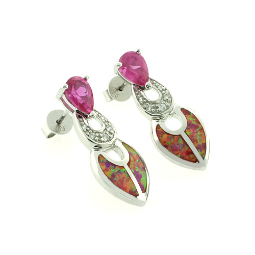 Australian Opal with Pink Sapphire Earrings