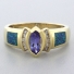 Blue Opal with Tanzanite Yellow Gold Ring in 14K