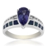 Solid 14k White Gold Australian Opal Ring with Tanzanite
