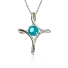 Sterling Silver Cross With Round Cut Aquamarine