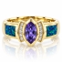 Blue Opal with Tanzanite Yellow Gold Ring in 14K