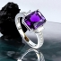 Sterling Silver 925 Emerald Cut Big Amethyst Ring