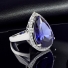 Big Tanzanite Sterling Silver Ring Pear Cut