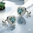 Heart Shape Cut Aquamarine Halo Sterling Silver Earrings