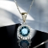 Brilliant-Cut Silver Solitaire Halo Pendant with Aquamarine