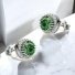 Brilliant Cut Emerald Halo Sterling Silver Earrings
