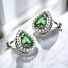 Pear Cut Emerald Halo Sterling Silver Earrings